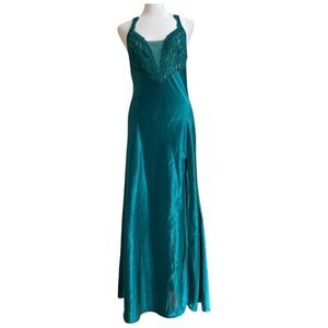 Victoria's Secret Gold Label Teal Negligee Lace Trim Night Dress Chemise Slip